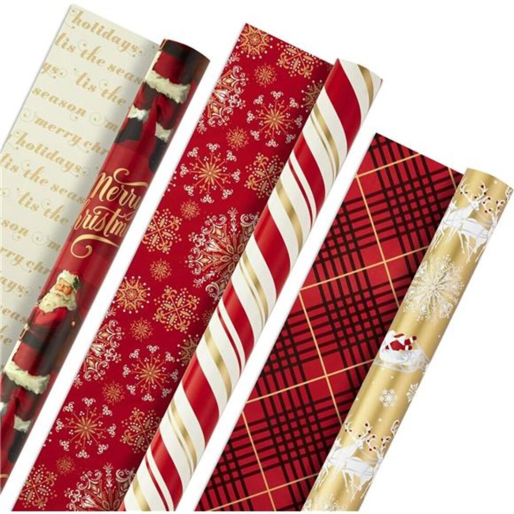 Christmas Wrapping Paper Rolls - Traditional Holiday Gift Wrap Paper